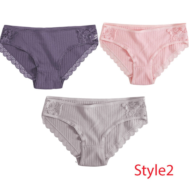 3PCS/Set Cotton Underwear Women's Panties Comfort Underpants  Floral Lace Briefs For Woman Sexy Low-Rise Pantys Intimates M L XL