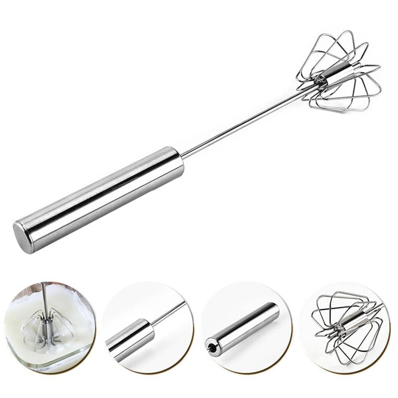 Stainless Steel Hand Pressure Rotating Semi-Automatic Mixer Coffee Milk Mixing Eggbeater Handheld Kitchen Cooking Tool