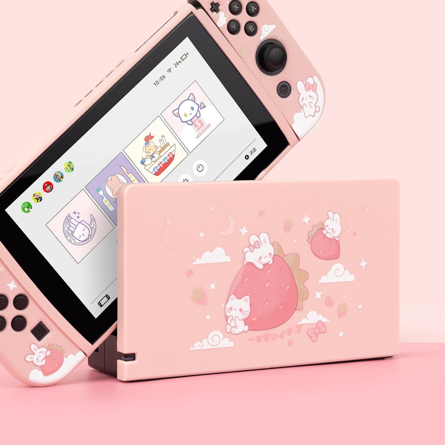 GeekShare Case For Nintendo Switch Charging Dock Kawaii Cotton Ice Cream Cat Full Cover NS Game Console Base Shell