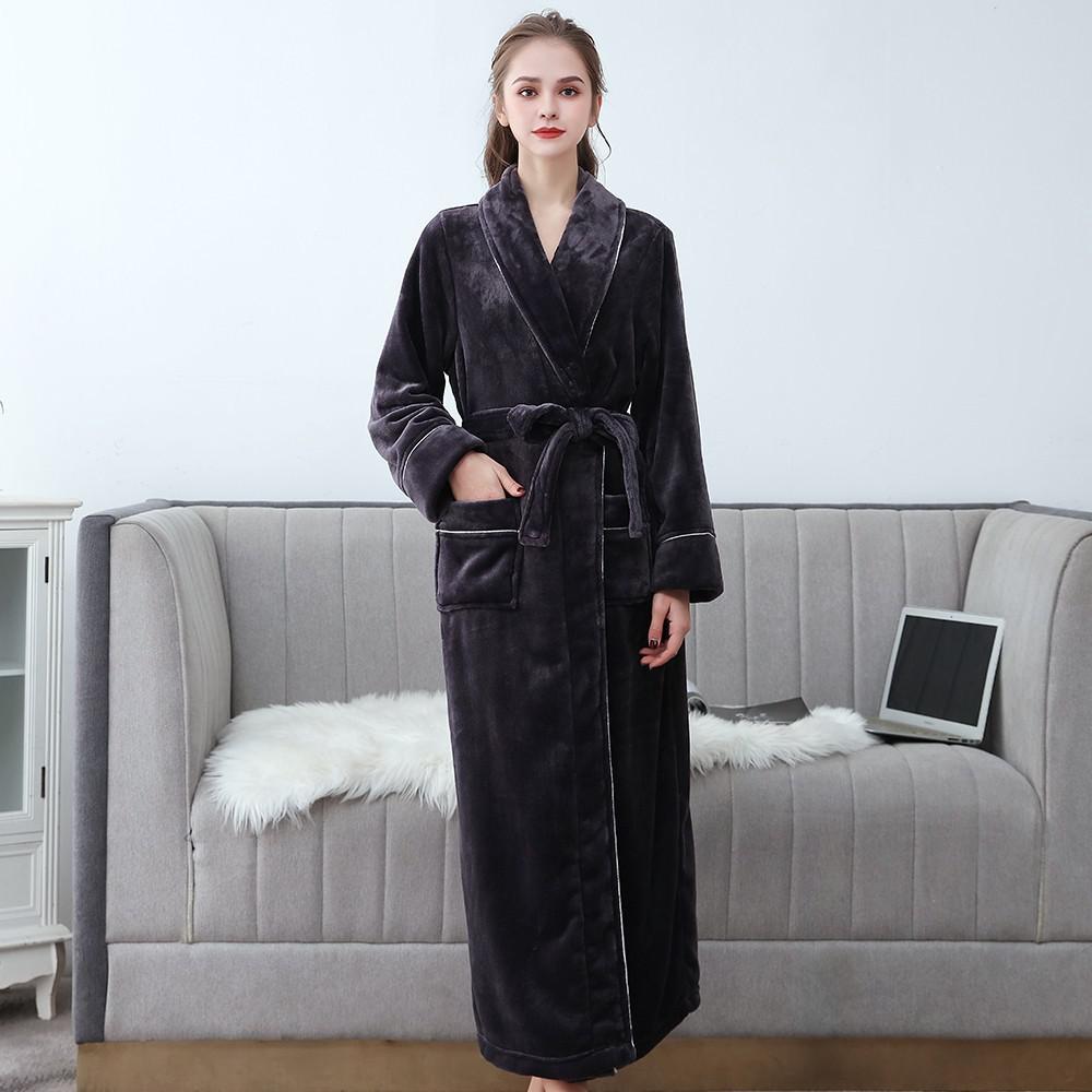 Winter Flannel Soft Kimono Gow Ultra Large Long Bathrobe Nightwear Thick Warm Women Sleepwear