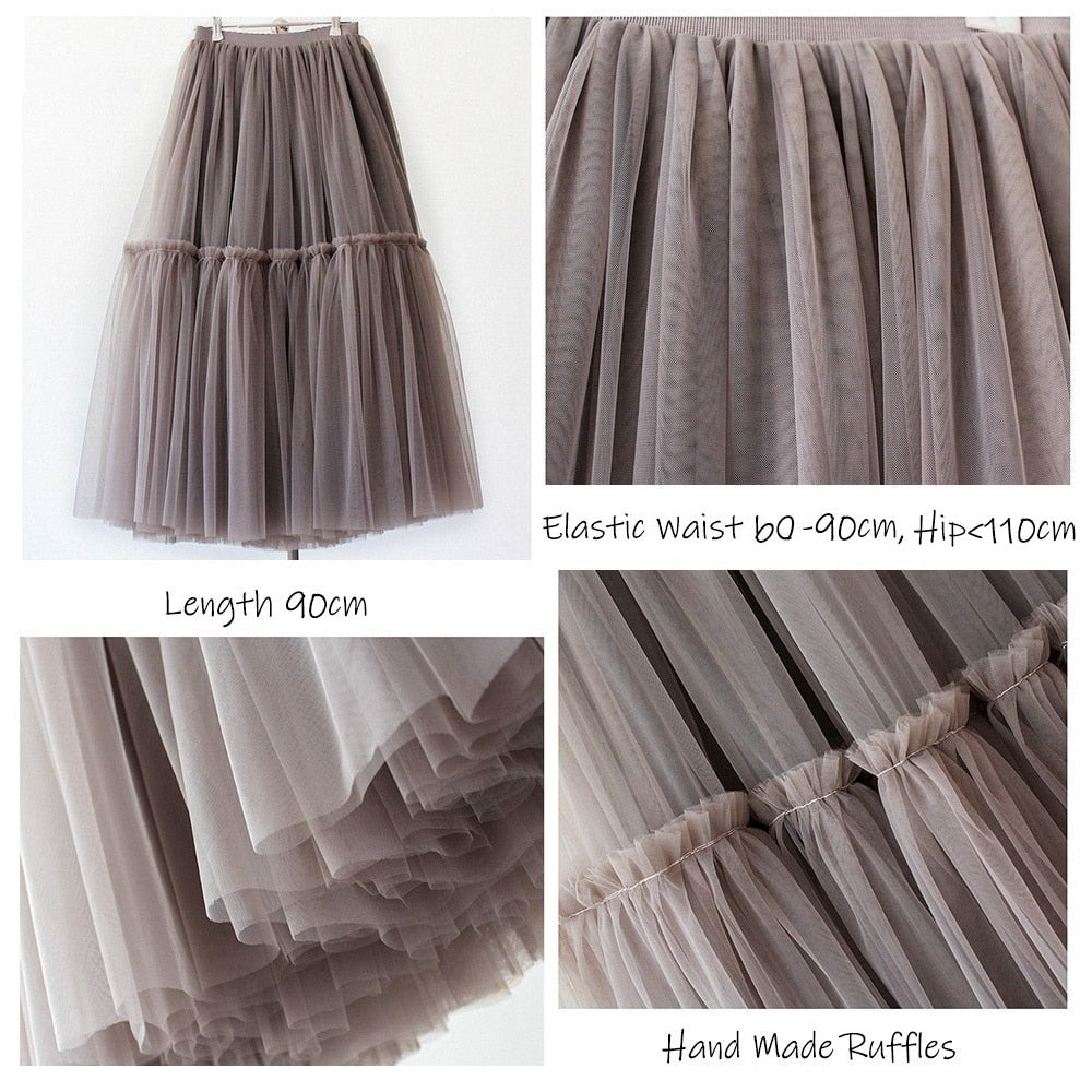 Maxi Long Tulle Skirts for Women Black Gothic Pleated Skirt Casual Party Fairycore Summer Winter Falda Mujer