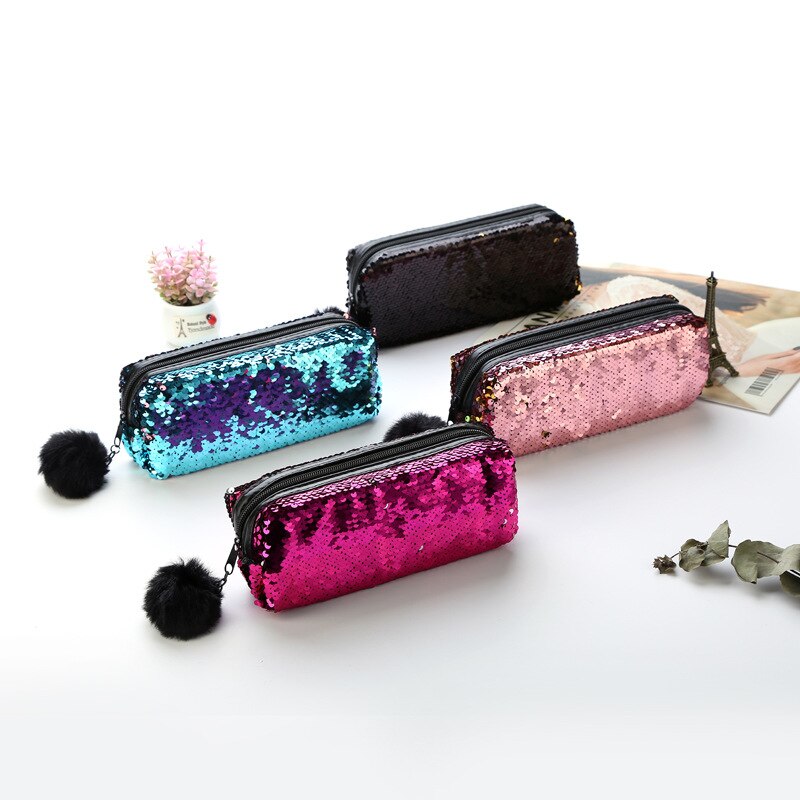 School Pencil Case Sequin Pencilcase for Girls Boys Penal Bag Kawaii Cartridge Pen Box Big Multi Cosmetic Pouch Stationery