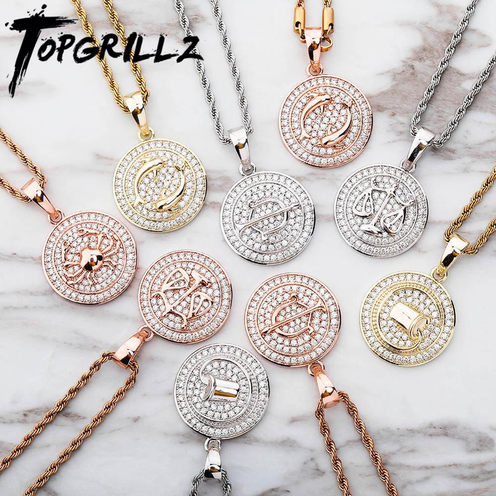 12 constellations Pendant Iced Out Micro Pave Cubic Zirconia Hip hop Personalised Jewelry Men Women For Gift