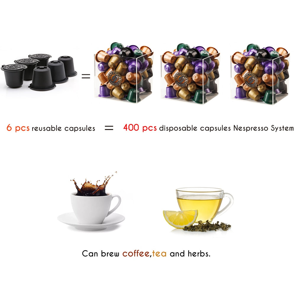 Reusable Coffee Capsule for Nespresso Machine with Stainless Filter Mesh Refillable Espresso Pod Kitchen Tamper