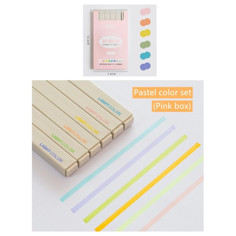 6pcs Soft Brush Tip Color Highlighter Marker Pen Set Water Based Ink Morandi Pastel Pens Drawing Painting Journal School F349