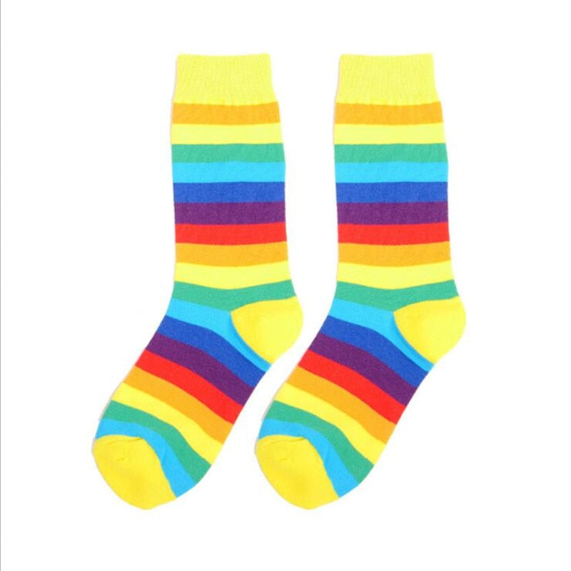 Cotton Elasticity Sweat Women's High Socks Candy Color Rainbow Socks Striped Sporty Meias Casual Streetwear Harajuku Socks