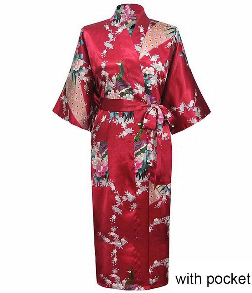 Sexy Women Long Robe With Pocket Wedding Bride Bridesmaid Dressing Gown Rayon Kimono Bathrobe Large Size S-XXXL Night Dress