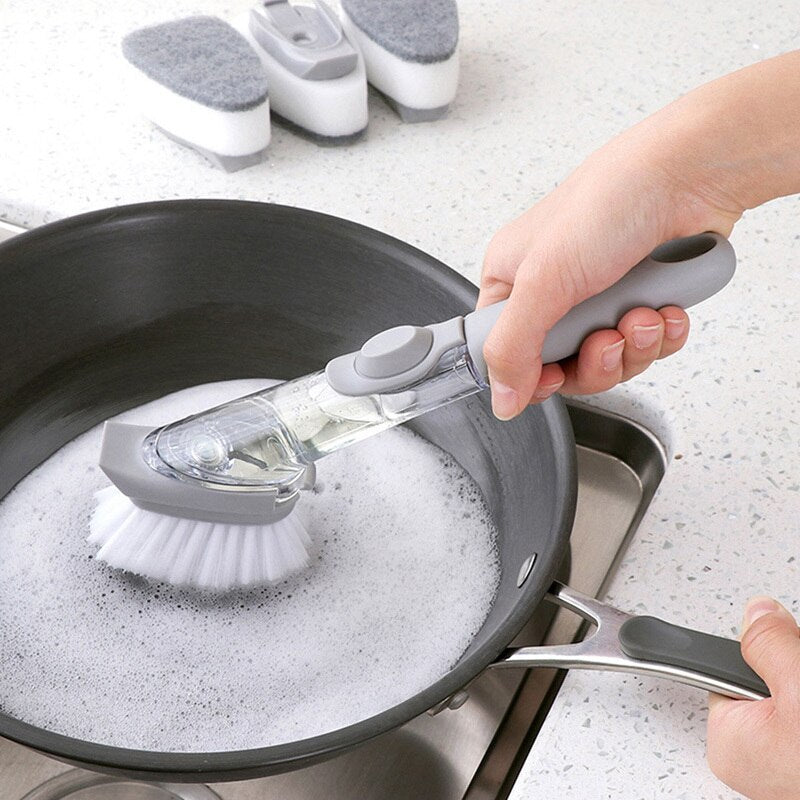 Dish-washing brush sponge long handle Automatically add detergent pot-washing brush multifunction degreasing kitchen accessories