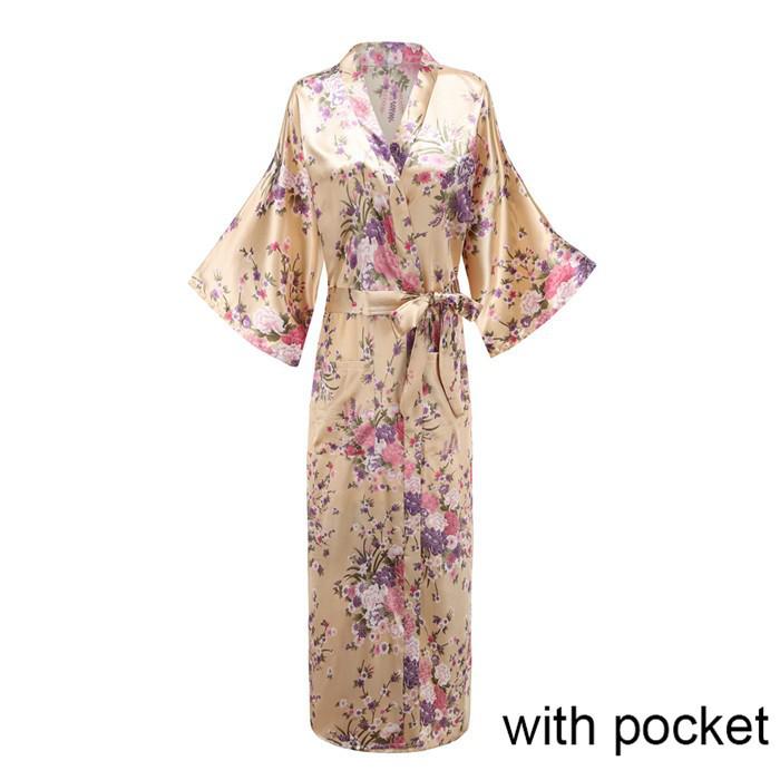 Sexy Women Long Robe With Pocket Wedding Bride Bridesmaid Dressing Gown Rayon Kimono Bathrobe Large Size S-XXXL Night Dress