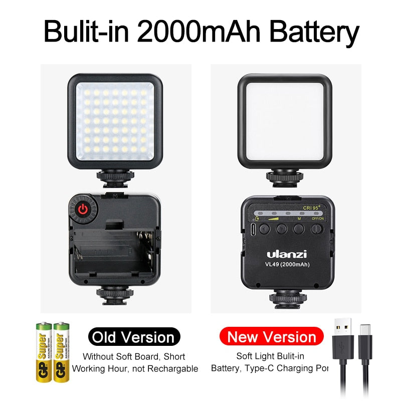 Ulanzi VL49 6W Mini LED Video Office Light 2000mAh 5500K Zoom Lighting Photographic Lighting U Bright Vlog Fill Light