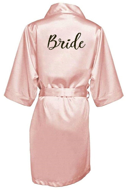 new bride bridesmaid robe with white black letters mother sister of the bride wedding gift bathrobe kimono satin robes