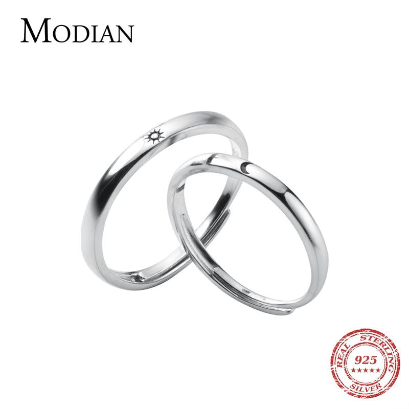 Sterling Silver Classic Romantic Adjustable Sun & Moon Couple Lover Finger Ring For Women Wedding Jewelry