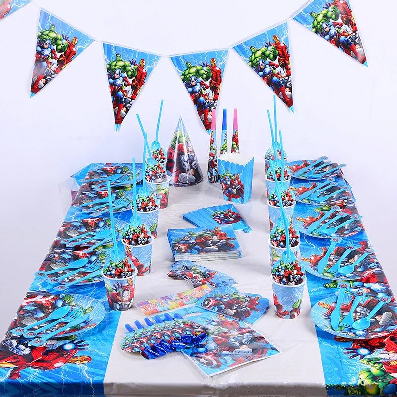 Avengers SuperHero Party Supplies Decorations Kids Birthday Disposable Tableware Tablecloth Superhero Party Theme Favors Boy Set