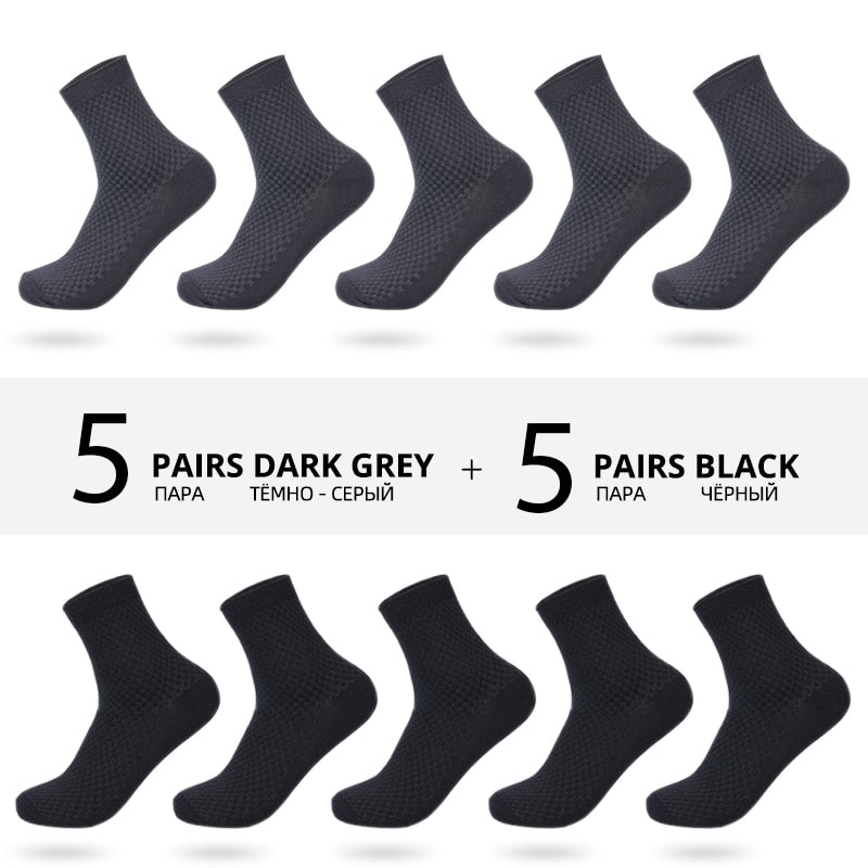 10 Pairs/Lot Men Bamboo Fiber Socks New Classic Business Long Socks Mens Dress Sock For Winter Gift Plus Size EUR39-45