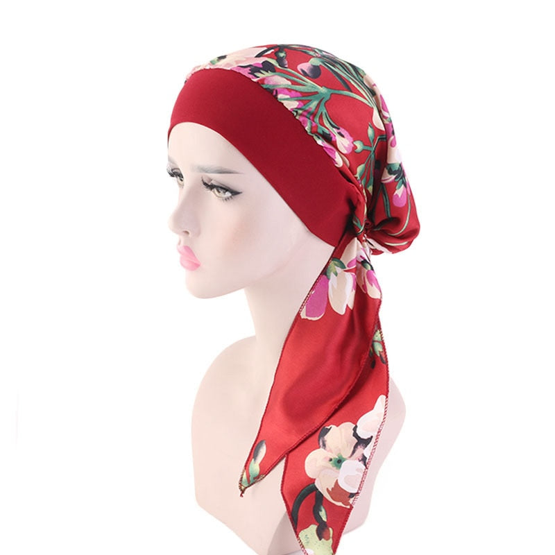 Printed flowers women inner hijabs cap muslim head scarf turban bonnet ready to wear ladies wrap under hijab caps