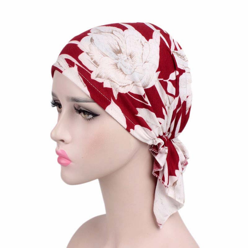 New fashion print woman turban hat soft elastic flowers lady muslim headdress wrap head scarf hijab caps turbante female