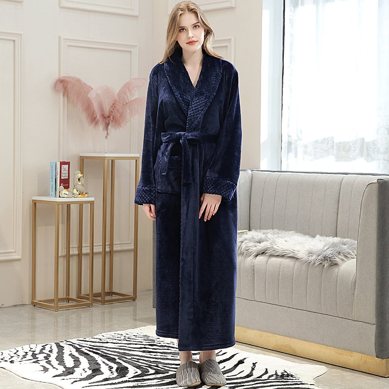 Winter Long Coral Fleece Bathrobe Kimono Warm Flannel Bath Robe Men Cozy Robes Night Sleepwear Women Dressing Gown