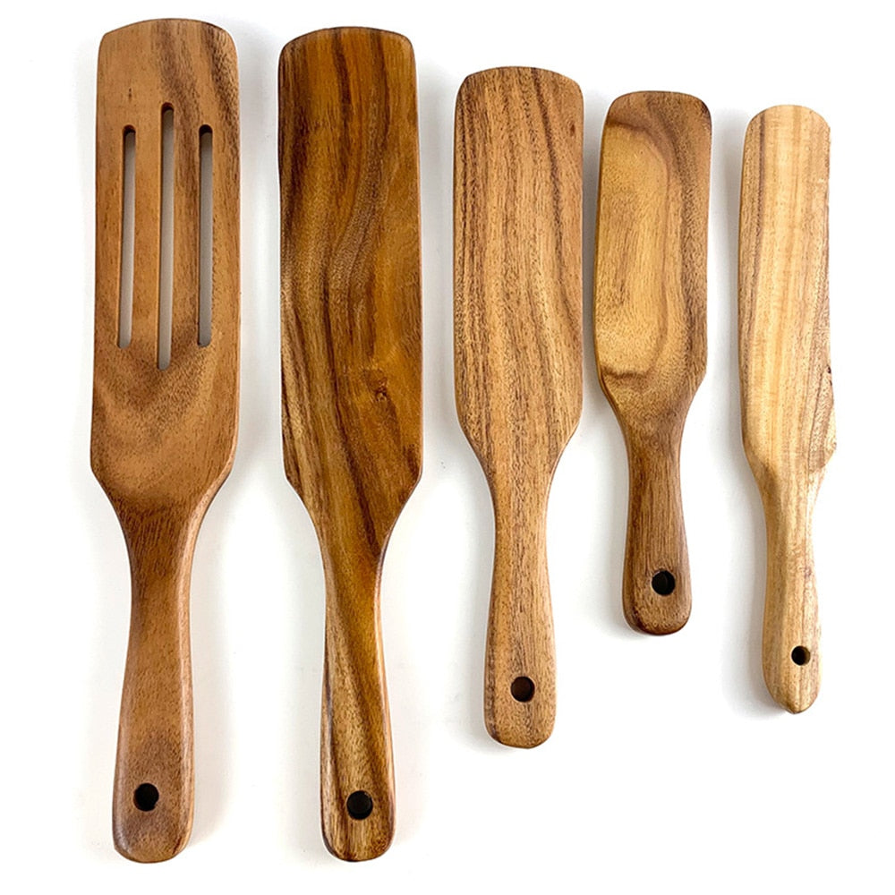 Wooden Kitchen Utensil Set, Acacia Spurtle Kitchen Sets Non-Stick Wooden Cooking Utensils Spatula Slotted Spurtle Spatula Sets