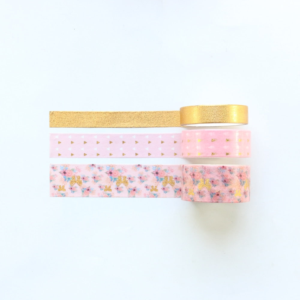 Domikee Cute candy Japanese gold foil masking tape lot for travel journal school decorative DIY diary washi tape stationery 3pcs