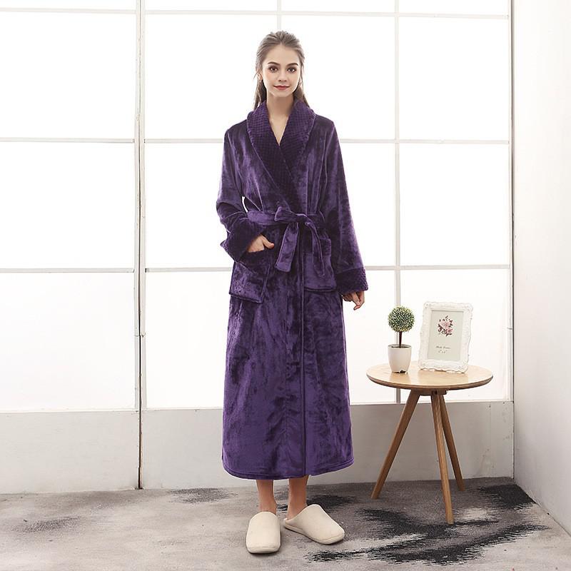 Winter Flannel Soft Kimono Gow Ultra Large Long Bathrobe Nightwear Thick Warm Women Sleepwear