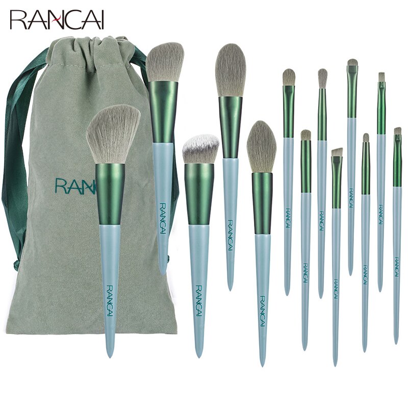 RANCAI 13pcs Cosmetics Makeup Brushes Set Large Loose Powder Foundation Highlight Contour EyeShadow Oblique Eyebrow Soft Hair