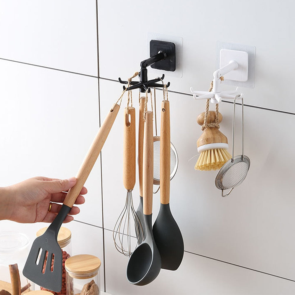 Upgrade Six Hook 360° Degree Rotation Multifunctional Hook Household Finishing Appliances Kitchen Storage Hook