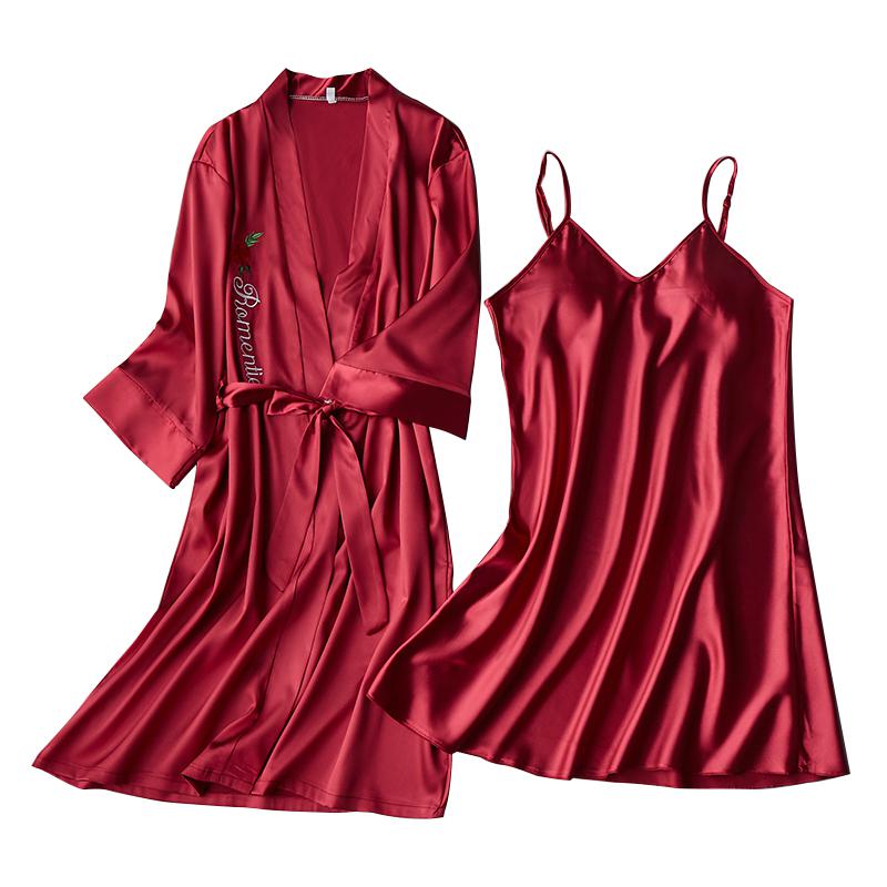 Satin Bride Bridesmaid Wedding Robe Women Soft Homewear 2PCS Sleepwear Summer New Nightdress Silky Intimate Lingerie Nightwear