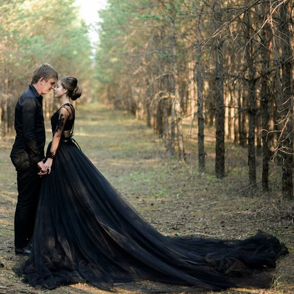 Dramatic Black Tulle Wedding Skirt with Long Train High Slit Women Maxi Skirt A Line Court Train Prom Gown Photo Shoot Skirts