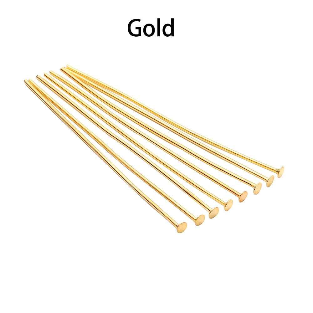 100-200pcs/bag 20 25 30 40 50 60 70 mm Flat Head Pins Gold/Copper/Rhodium Headpins For Jewelry Findings Making DIY Supplies