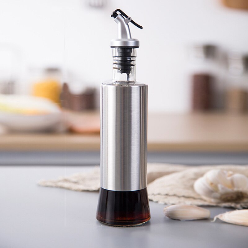 Kitchen Glass Oil Bottle Stainless Steel Leak-proof Soy Sauce Vinegar Cruet Storage Dispenser Useful Kitchen Tools