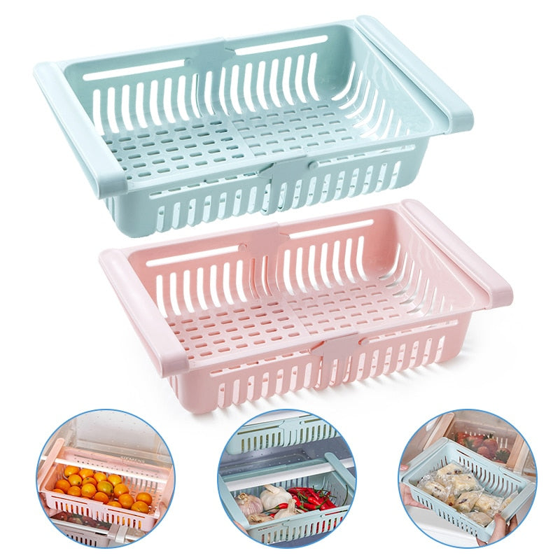 1/2Pcs Kitchen Organizer Stretchable Refrigerator Storage Rack Food Storage Baskets Fridge Container Space Saver Pull-out Drawer