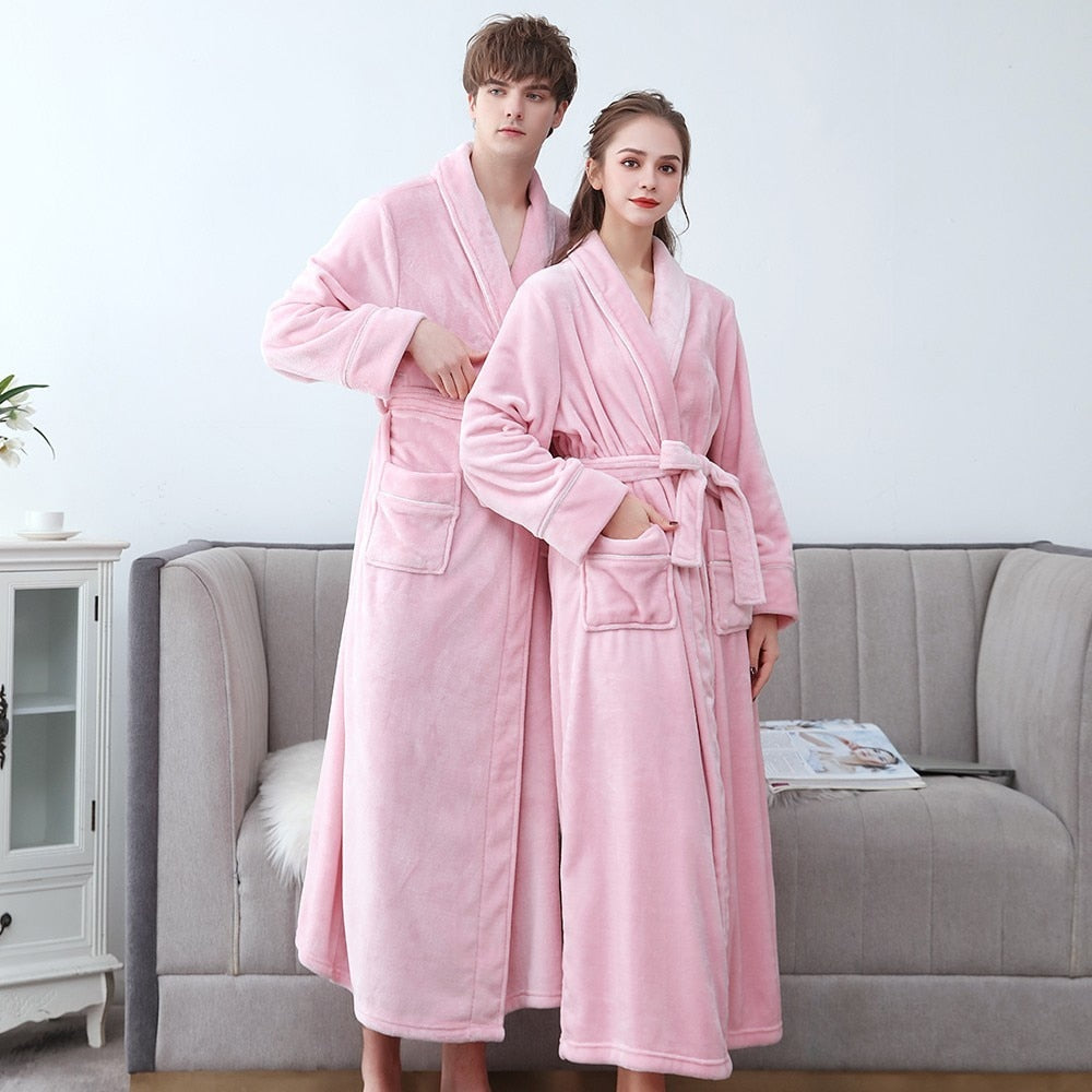 Winter Flannel Soft Kimono Gow Ultra Large Long Bathrobe Nightwear Thick Warm Women Sleepwear