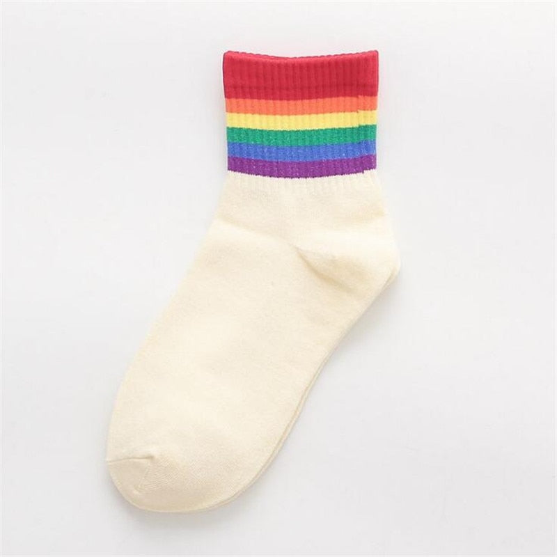 Cotton Elasticity Sweat Women's High Socks Candy Color Rainbow Socks Striped Sporty Meias Casual Streetwear Harajuku Socks