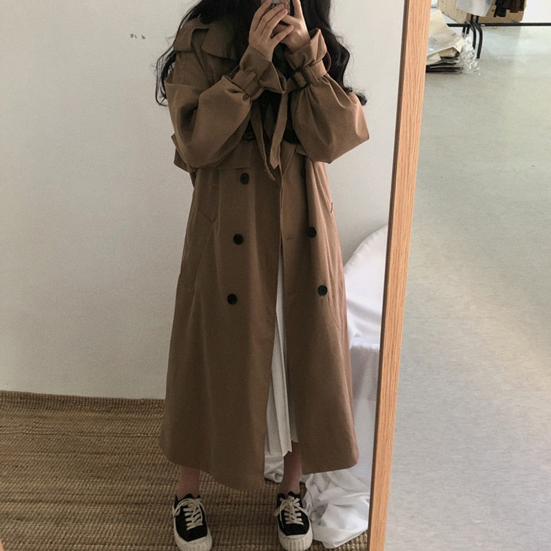 Chic Women Trench Coat Casual Women's Long Outerwear Loose Overcoat Autumn Winter Fashion Double-breasted Windbreaker Femme