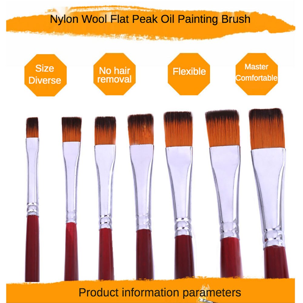 Two-color nylon hair flat peak oil brush 12 pcs sets of brushes art water-colour paint brush school educational supplies