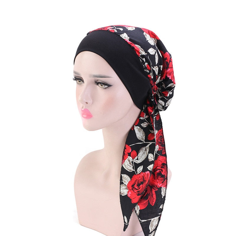 Printed flowers women inner hijabs cap muslim head scarf turban bonnet ready to wear ladies wrap under hijab caps