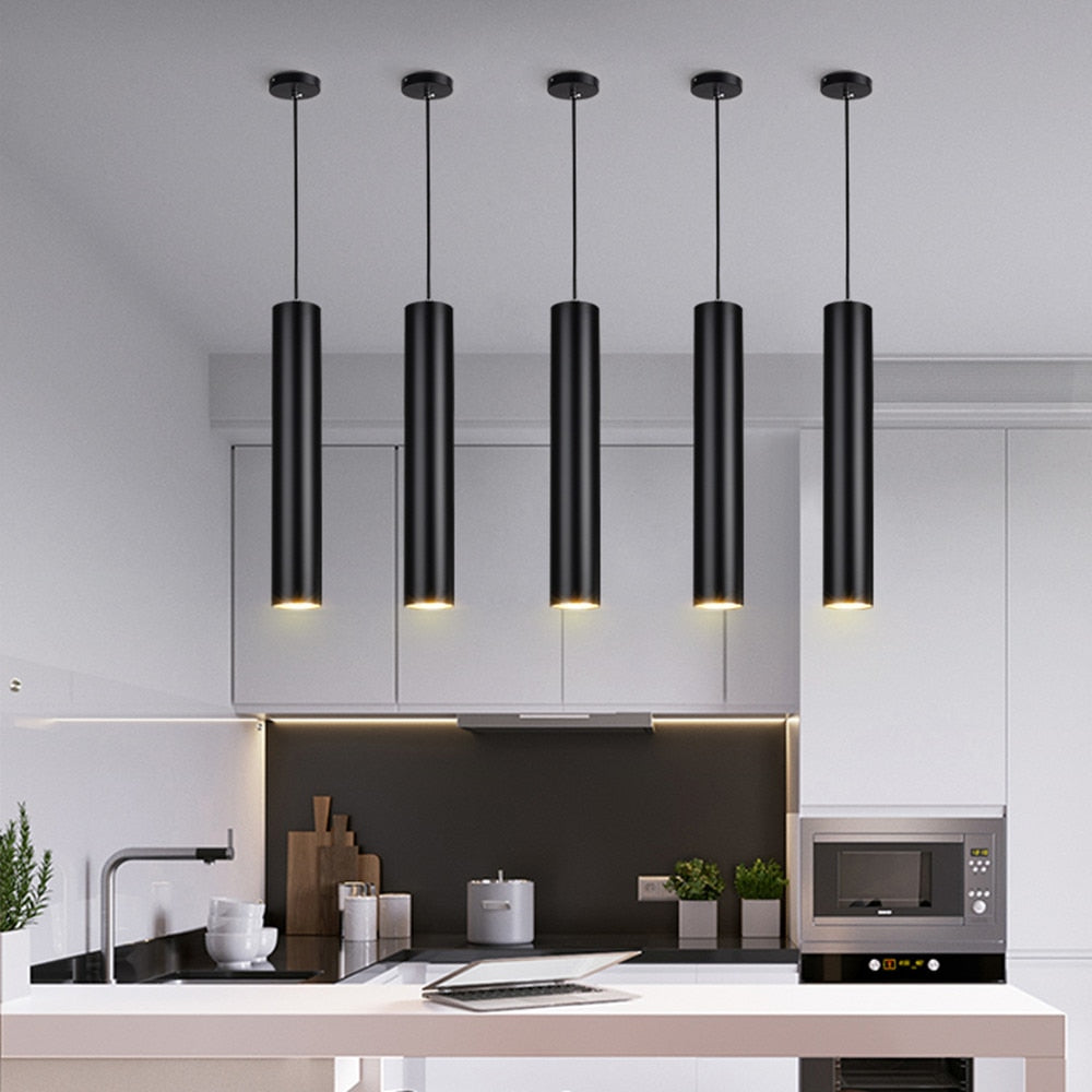 Dimmable LED Pendant Light Long Tube lamp Cylinder Pipe Hanging Lamps Kitchen Island Dining Room Cord Pendant Light Kitchen Lamp