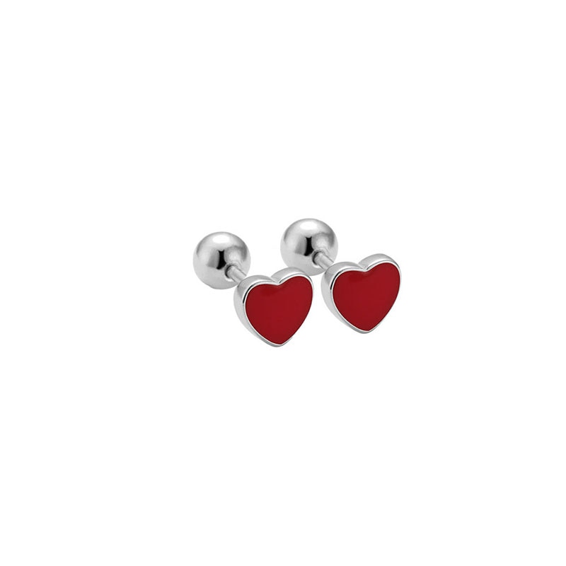 Sterling Silver Romantic Heart Bead Screw Stud Earrings For Women Wedding Minimalist Fine Jewelry