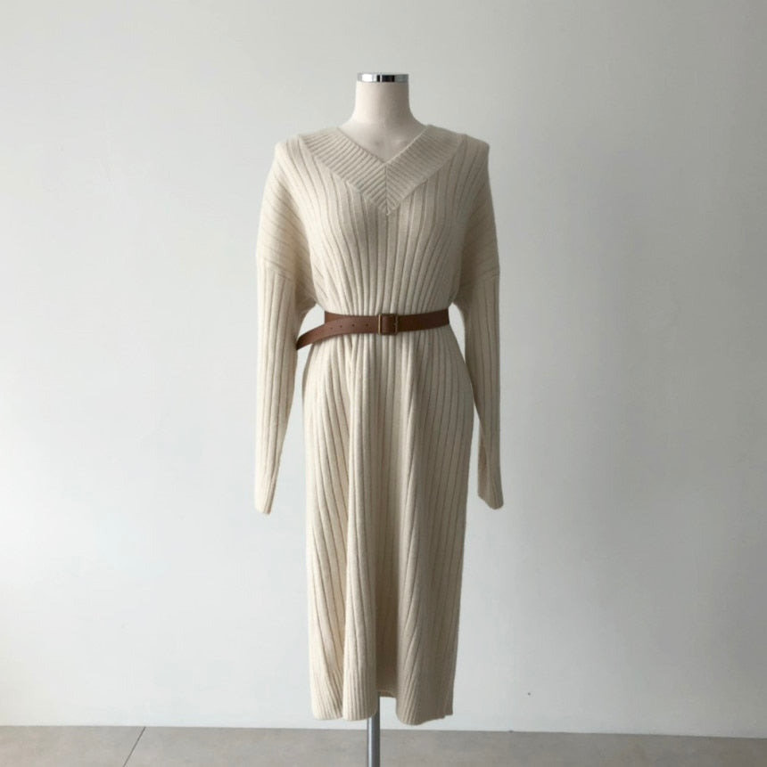 Womens Sweater Dress Winter Long Sleeve Sweaters Knitted Dresses Womens Loose Maxi Oversize Knitting Robe Vestido