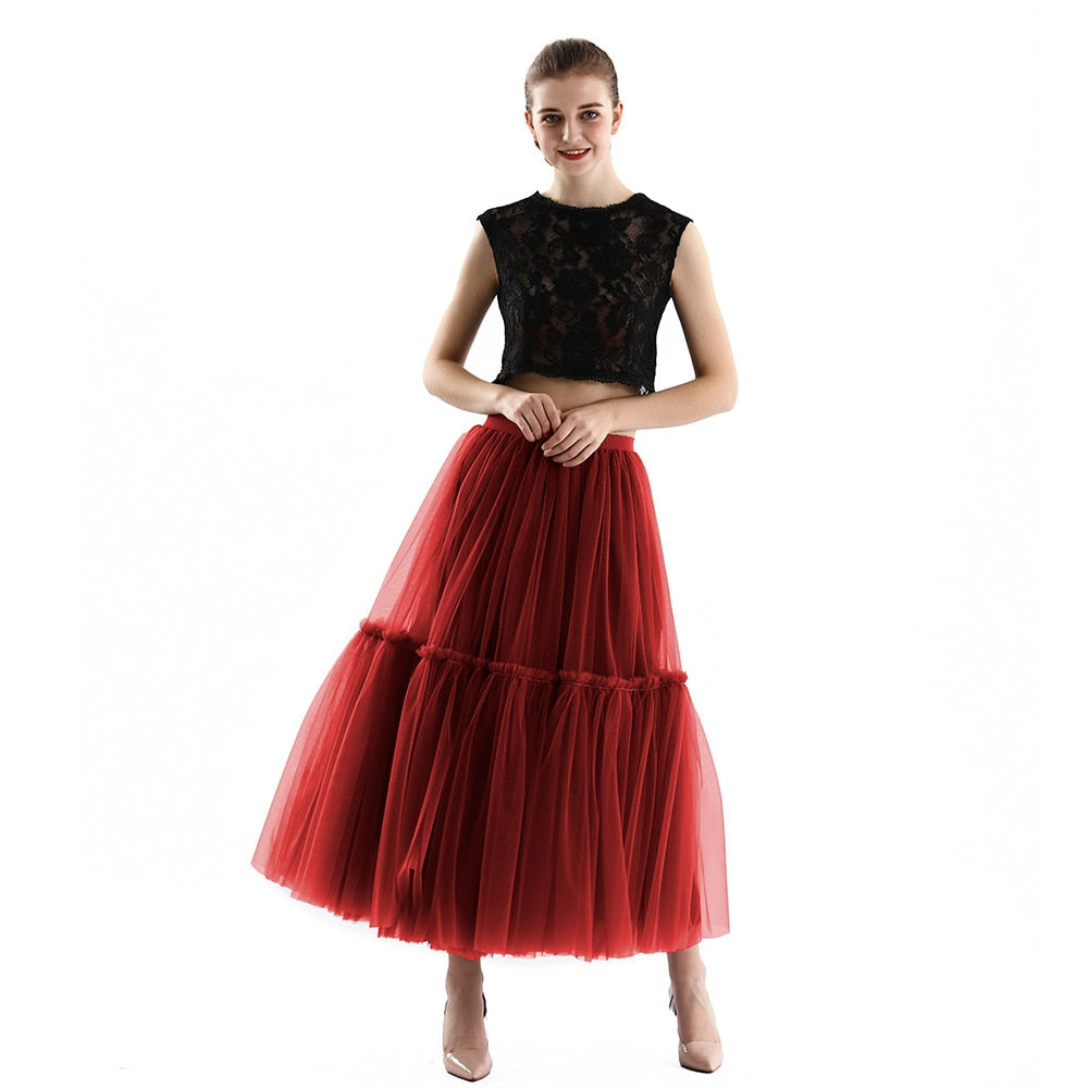 Maxi Long Tulle Skirts for Women Black Gothic Pleated Skirt Casual Party Fairycore Summer Winter Falda Mujer