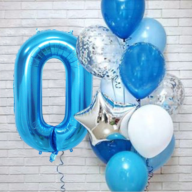 12Pcs/set Blue Number Foil Latex Balloons for Kids Birthday Party Decoration 1st One Year Birthday Boy Decor Baby Shower Balloon