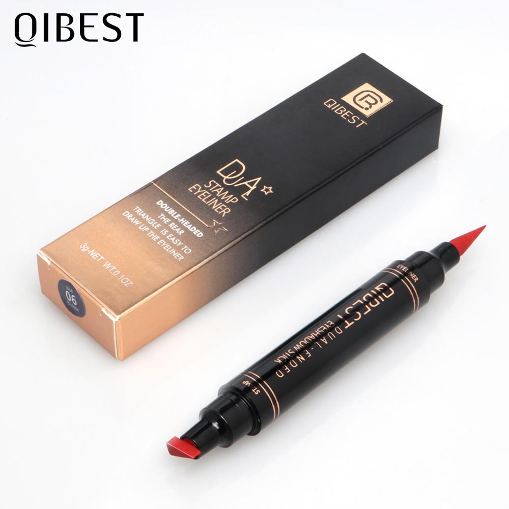 QIBEST Double-Headed Seal Liquid Eyeliner Pencil Waterproof Eyeliner Stamp 12 Colors Quick Dry Contouring Eyeliner Pen Makeup