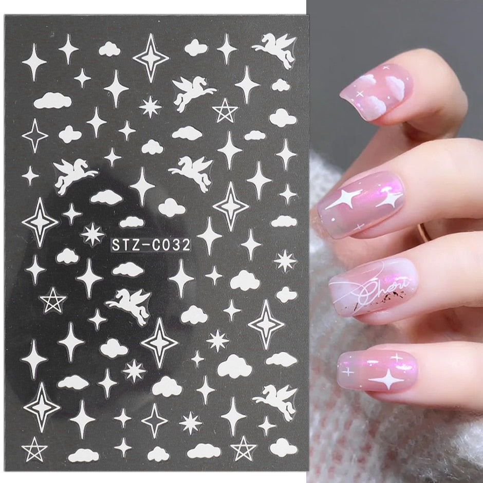 1pcs 3D Nail Sticker Black Heart Love Self-Adhesive Slider Letters Nail Art Decorations Stars Decals Manicure Accessories