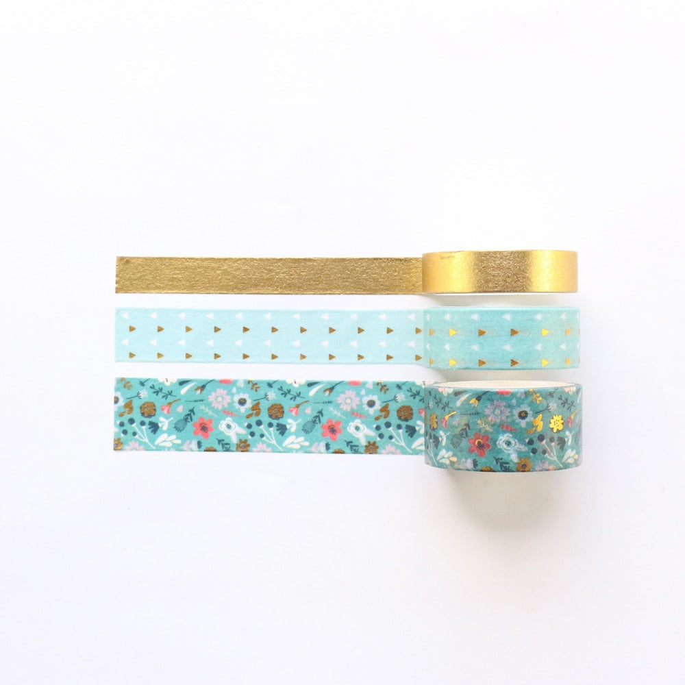 Domikee Cute candy Japanese gold foil masking tape lot for travel journal school decorative DIY diary washi tape stationery 3pcs