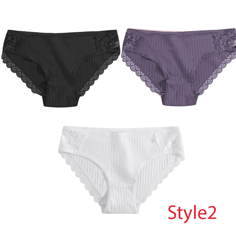 3PCS/Set Cotton Underwear Women's Panties Comfort Underpants  Floral Lace Briefs For Woman Sexy Low-Rise Pantys Intimates M L XL