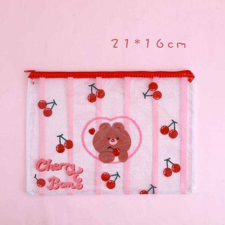 Sharkbang New Arrival A4 A5 Cherry Strawberry Bear Waterproof File Folder Document Paper Organizer Storage Bag School Stationery