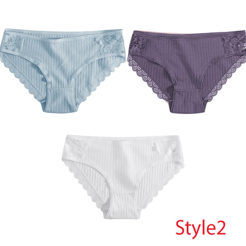 3PCS/Set Cotton Underwear Women's Panties Comfort Underpants  Floral Lace Briefs For Woman Sexy Low-Rise Pantys Intimates M L XL