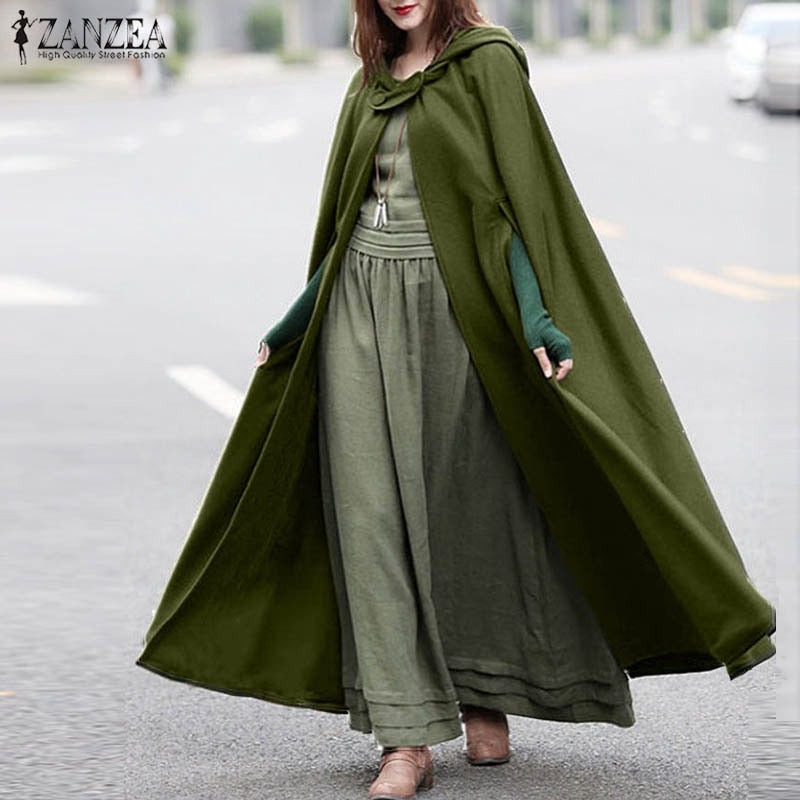 ZANZEA Women Autumn Winter Hoodies Long Cape Cloak Casual Hooded Coat Outwear Windbreaker Streetwear Jackets Christmas Poncho