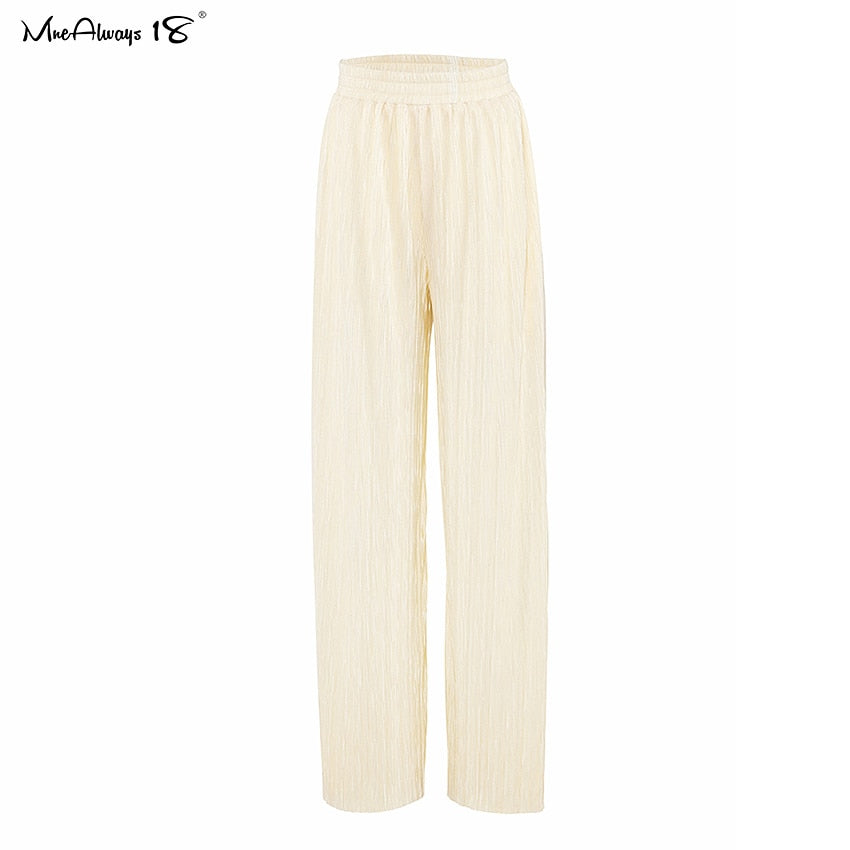 Beige Pleated Wide Leg Pants Womens Pants Fashion Casual Loose Trousers Office Lady Elegant Long Palazzo Pants