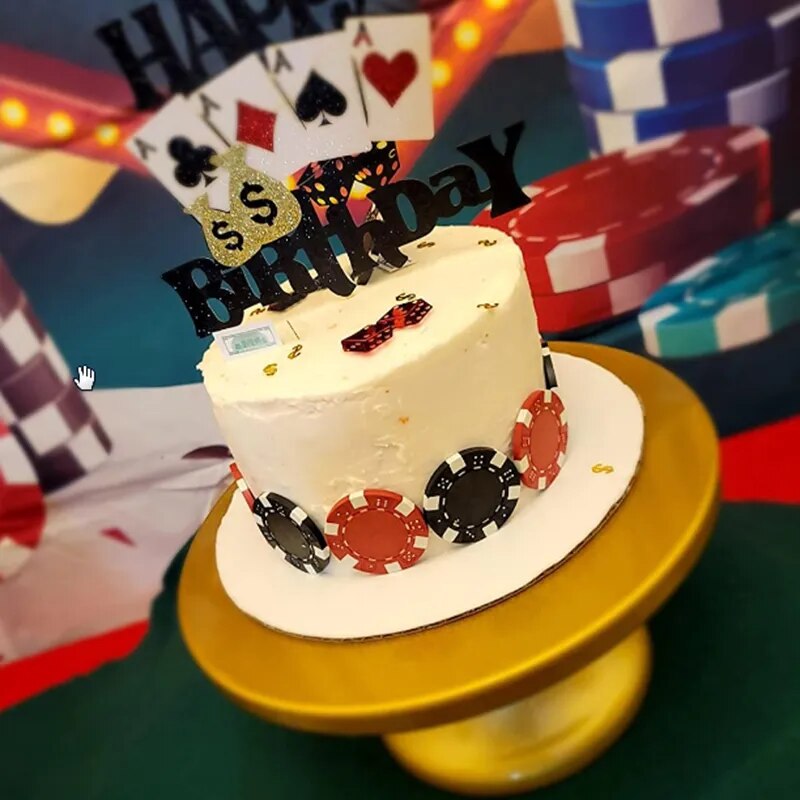 Poker Cake Topper Las Vegas Playing Card  Dice Games Casino Cake Decor Playing card Games Themed Birthday Party Supplies